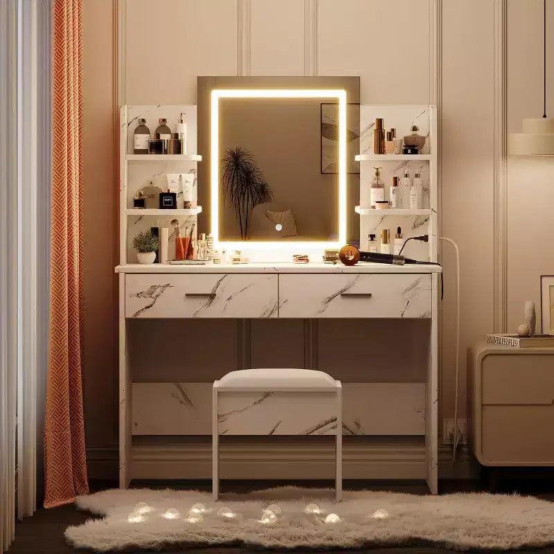 Makeup Vanity Desk with Mirror, Modern Vanity Set with Storage Drawers and Stool, Large Dressing Table for Bedroom, Cloakroom, Dressing room
