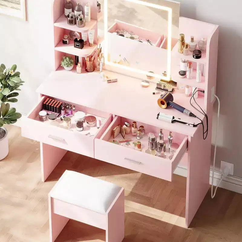 Makeup Vanity Desk with Mirror, Modern Vanity Set with Storage Drawers and Stool, Large Dressing Table for Bedroom, Cloakroom, Dressing room