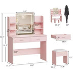 Makeup Vanity Desk with Mirror, Modern Vanity Set with Storage Drawers and Stool, Large Dressing Table for Bedroom, Cloakroom, Dressing room
