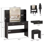 Makeup Vanity Desk with Mirror, Modern Vanity Set with Storage Drawers and Stool, Large Dressing Table for Bedroom, Cloakroom, Dressing room