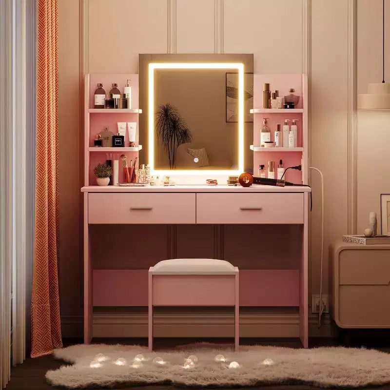 Makeup Vanity Desk with Mirror, Modern Vanity Set with Storage Drawers and Stool, Large Dressing Table for Bedroom, Cloakroom, Dressing room