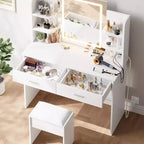 Makeup Vanity Desk with Mirror, Modern Vanity Set with Storage Drawers and Stool, Large Dressing Table for Bedroom, Cloakroom, Dressing room