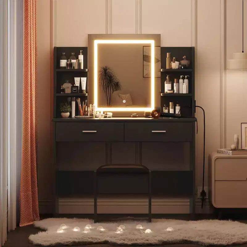 Makeup Vanity Desk with Mirror, Modern Vanity Set with Storage Drawers and Stool, Large Dressing Table for Bedroom, Cloakroom, Dressing room