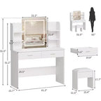Makeup Vanity Desk with Mirror, Modern Vanity Set with Storage Drawers and Stool, Large Dressing Table for Bedroom, Cloakroom, Dressing room