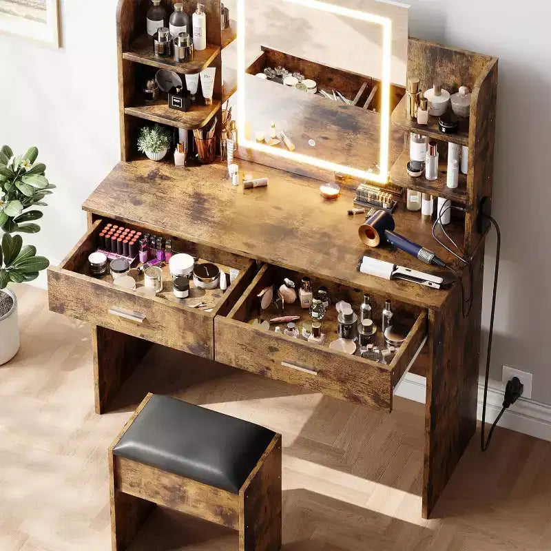 Makeup Vanity Desk with Mirror, Modern Vanity Set with Storage Drawers and Stool, Large Dressing Table for Bedroom, Cloakroom, Dressing room