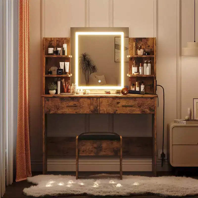 Makeup Vanity Desk with Mirror, Modern Vanity Set with Storage Drawers and Stool, Large Dressing Table for Bedroom, Cloakroom, Dressing room