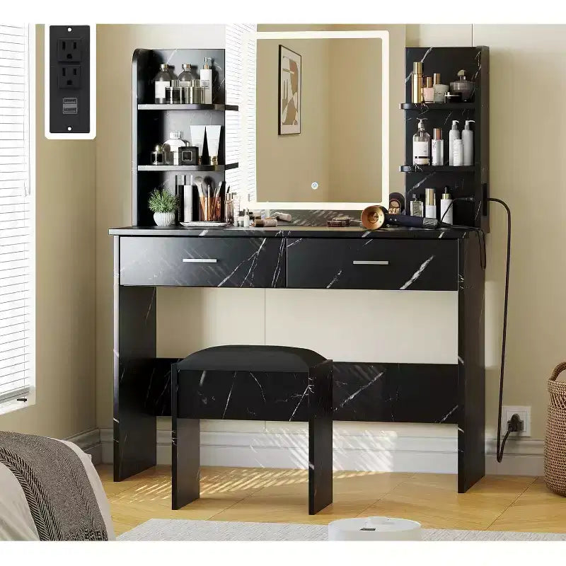 Makeup Vanity Desk with Mirror, Modern Vanity Set with Storage Drawers and Stool, Large Dressing Table for Bedroom, Cloakroom, Dressing room
