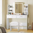 Makeup Vanity Desk with Mirror, Modern Vanity Set with Storage Drawers and Stool, Large Dressing Table for Bedroom, Cloakroom, Dressing room