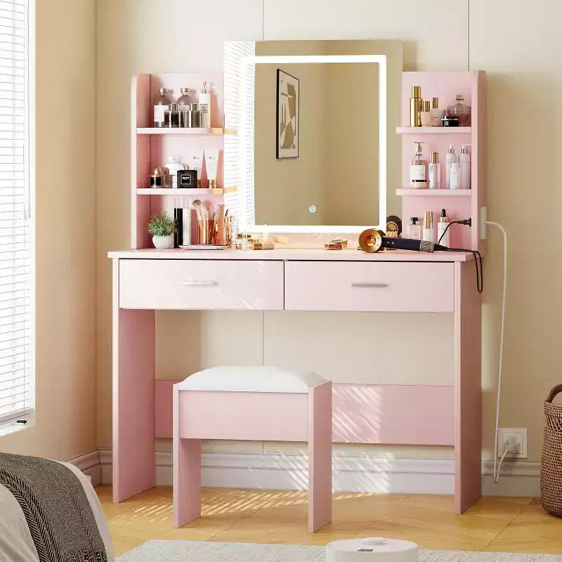 Makeup Vanity Desk with Mirror, Modern Vanity Set with Storage Drawers and Stool, Large Dressing Table for Bedroom, Cloakroom, Dressing room