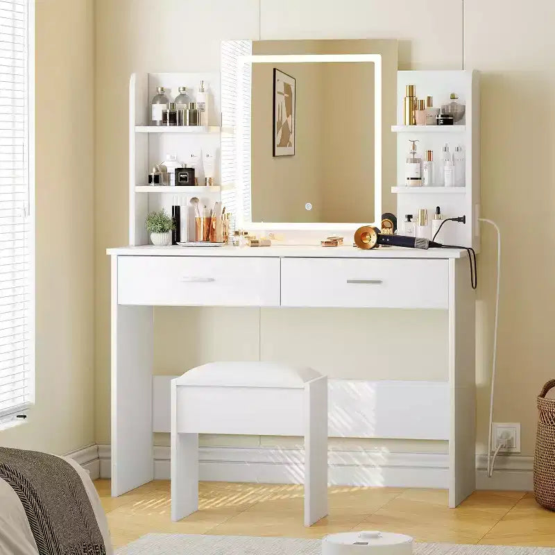 Makeup Vanity Desk with Mirror, Modern Vanity Set with Storage Drawers and Stool, Large Dressing Table for Bedroom, Cloakroom, Dressing room