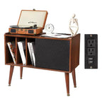Record Player Stand with Vinyl Storage, Record Player Table Holds Up to 300 Albums, Turntable Stand with Charging Station, CD Storage Cabinet
