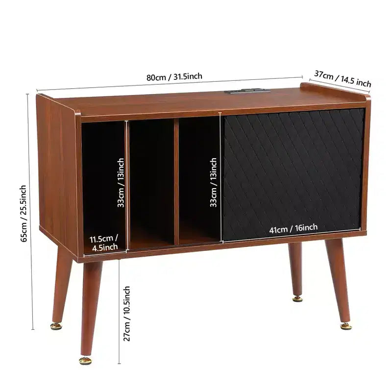 Record Player Stand with Vinyl Storage, Record Player Table Holds Up to 300 Albums, Turntable Stand with Charging Station, CD Storage Cabinet