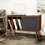 Record Player Stand with Vinyl Storage, Record Player Table Holds Up to 300 Albums, Turntable Stand with Charging Station, CD Storage Cabinet