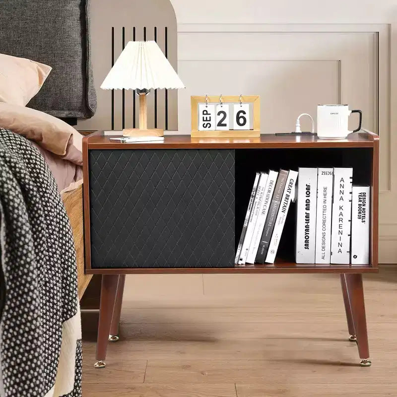 Record Player Stand with Vinyl Storage, Record Player Table Holds Up to 300 Albums, Turntable Stand with Charging Station, CD Storage Cabinet