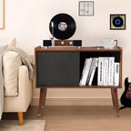 Record Player Stand with Vinyl Storage, Record Player Table Holds Up to 300 Albums, Turntable Stand with Charging Station, CD Storage Cabinet