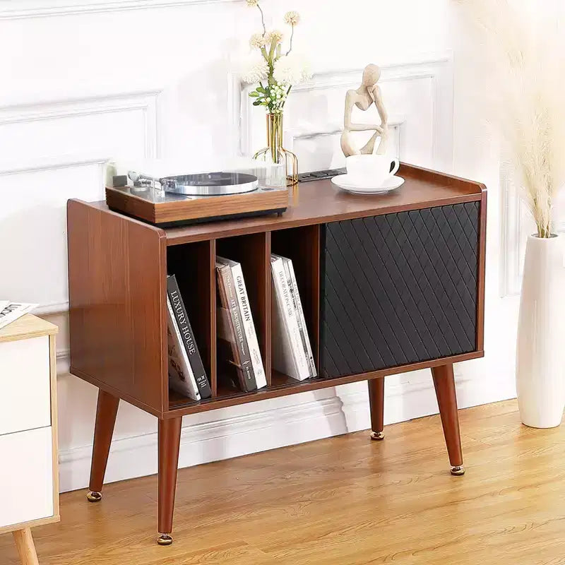 Record Player Stand with Vinyl Storage, Record Player Table Holds Up to 300 Albums, Turntable Stand with Charging Station, CD Storage Cabinet