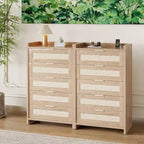 5 Drawer Dresser for Bedroom, Wooden Entryway Rattan Chest of Drawers Large Clothes Storage Cabinet Boho Night Stand