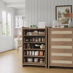 5 Drawer Dresser for Bedroom, Wooden Entryway Rattan Chest of Drawers Large Clothes Storage Cabinet Boho Night Stand