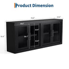 GustoWave Modern Accent Kitchen Sideboard Buffet Cabinet with 4 Glass Doors, Black