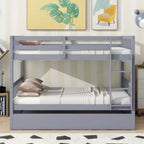 MAYEERTY Full Rubber Wood Bunk Bed with Trundle Ladder and Guardrails Cinvertible to 2 Full Beds Gray