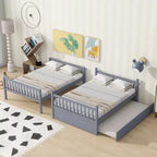 MAYEERTY Full Rubber Wood Bunk Bed with Trundle Ladder and Guardrails Cinvertible to 2 Full Beds Gray