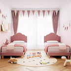 COZONY Twin Pink Velvet Upholstered Bed Frame, Adjustable Headboard, Wood Slat & Metal Support, No Box Spring Needed