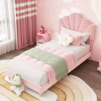 COZONY Twin Pink Velvet Upholstered Bed Frame, Adjustable Headboard, Wood Slat & Metal Support, No Box Spring Needed