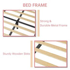 COZONY Twin Pink Velvet Upholstered Bed Frame, Adjustable Headboard, Wood Slat & Metal Support, No Box Spring Needed