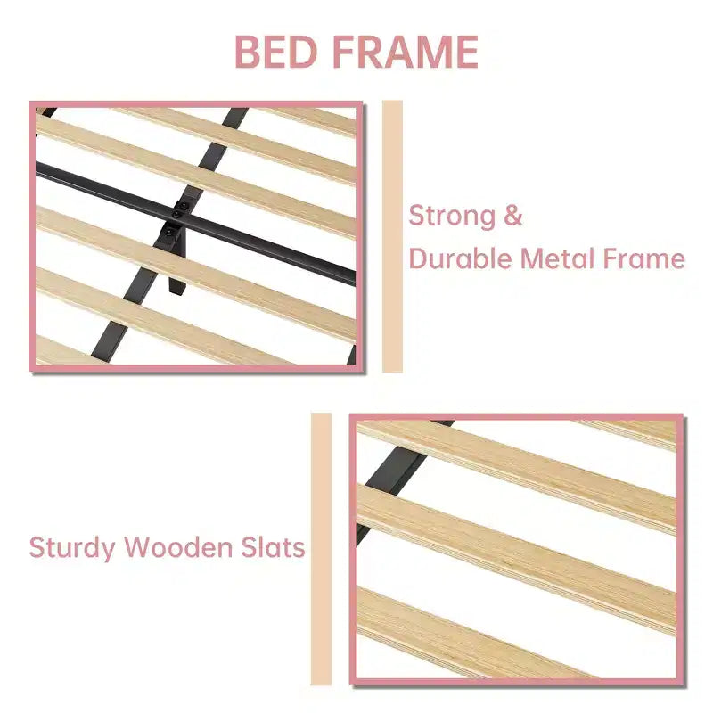 COZONY Twin Pink Velvet Upholstered Bed Frame, Adjustable Headboard, Wood Slat & Metal Support, No Box Spring Needed