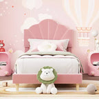 COZONY Twin Pink Velvet Upholstered Bed Frame, Adjustable Headboard, Wood Slat & Metal Support, No Box Spring Needed