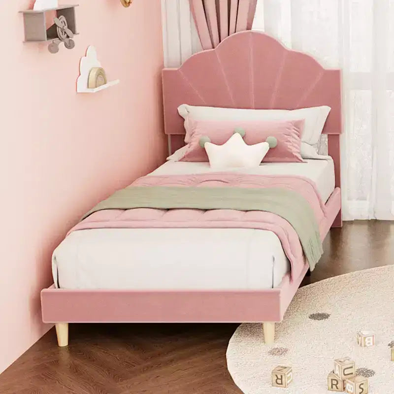 COZONY Twin Pink Velvet Upholstered Bed Frame, Adjustable Headboard, Wood Slat & Metal Support, No Box Spring Needed