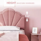 COZONY Twin Pink Velvet Upholstered Bed Frame, Adjustable Headboard, Wood Slat & Metal Support, No Box Spring Needed