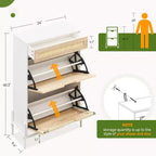 Rattan Shoe Storage Cabinet with 2 Flip Drawers Hidden Slim Shoe Organizer for Entryway, Farmhouse Boho Narrow Shoe Rack