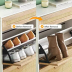 Rattan Shoe Storage Cabinet with 2 Flip Drawers Hidden Slim Shoe Organizer for Entryway, Farmhouse Boho Narrow Shoe Rack