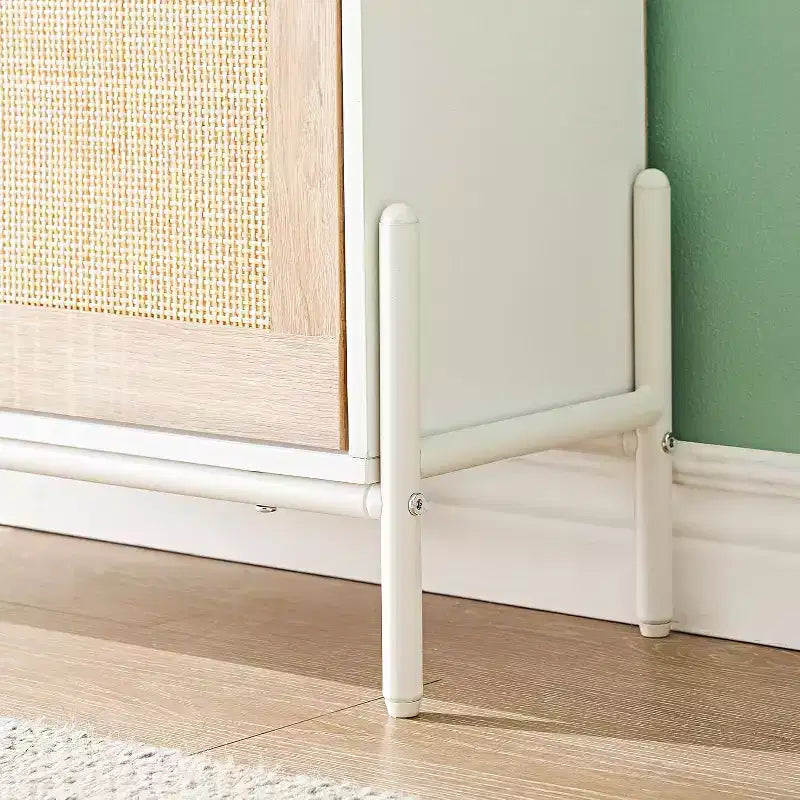 Rattan Shoe Storage Cabinet with 2 Flip Drawers Hidden Slim Shoe Organizer for Entryway, Farmhouse Boho Narrow Shoe Rack