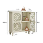 JVNOXK Modern Vintage Sideboard Double-Door Storage Cabinet, Freestanding Bathroom Vanity with Tempered Glass Doors, Cream