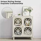JVNOXK Modern Vintage Sideboard Double-Door Storage Cabinet, Freestanding Bathroom Vanity with Tempered Glass Doors, Cream