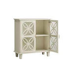 JVNOXK Modern Vintage Sideboard Double-Door Storage Cabinet, Freestanding Bathroom Vanity with Tempered Glass Doors, Cream