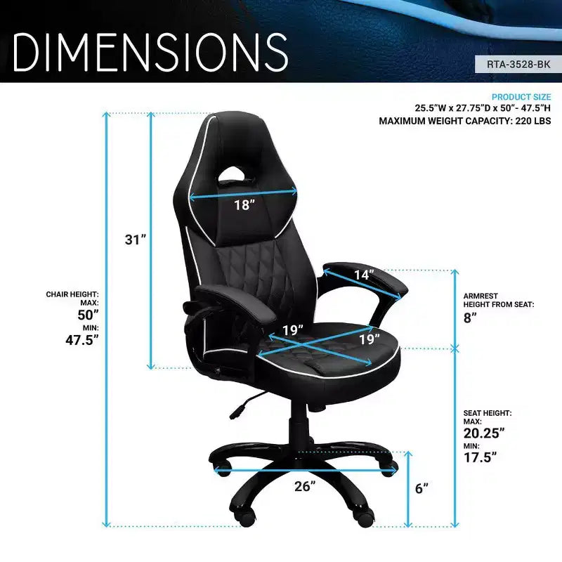 High Back Executive Sport Race Office Chair. Color: Black