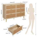 6-Drawer Rattan Dresser, Extra Deep Storage - Versatile Large Double Dresser for Bedroom, Living Room, Hallway, Kids Room & Closet Organization