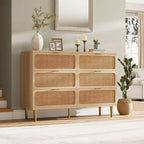 6-Drawer Rattan Dresser, Extra Deep Storage - Versatile Large Double Dresser for Bedroom, Living Room, Hallway, Kids Room & Closet Organization
