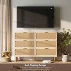 6-Drawer Rattan Dresser, Extra Deep Storage - Versatile Large Double Dresser for Bedroom, Living Room, Hallway, Kids Room & Closet Organization