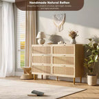 6-Drawer Rattan Dresser, Extra Deep Storage - Versatile Large Double Dresser for Bedroom, Living Room, Hallway, Kids Room & Closet Organization