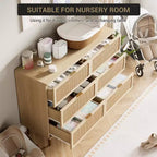 6-Drawer Rattan Dresser, Extra Deep Storage - Versatile Large Double Dresser for Bedroom, Living Room, Hallway, Kids Room & Closet Organization