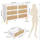 6-Drawer Rattan Dresser, Extra Deep Storage - Versatile Large Double Dresser for Bedroom, Living Room, Hallway, Kids Room & Closet Organization