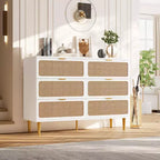 6-Drawer Rattan Dresser, Extra Deep Storage - Versatile Large Double Dresser for Bedroom, Living Room, Hallway, Kids Room & Closet Organization