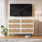 6-Drawer Rattan Dresser, Extra Deep Storage - Versatile Large Double Dresser for Bedroom, Living Room, Hallway, Kids Room & Closet Organization