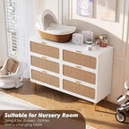 6-Drawer Rattan Dresser, Extra Deep Storage - Versatile Large Double Dresser for Bedroom, Living Room, Hallway, Kids Room & Closet Organization