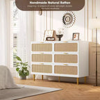 6-Drawer Rattan Dresser, Extra Deep Storage - Versatile Large Double Dresser for Bedroom, Living Room, Hallway, Kids Room & Closet Organization