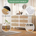 6-Drawer Rattan Dresser, Extra Deep Storage - Versatile Large Double Dresser for Bedroom, Living Room, Hallway, Kids Room & Closet Organization